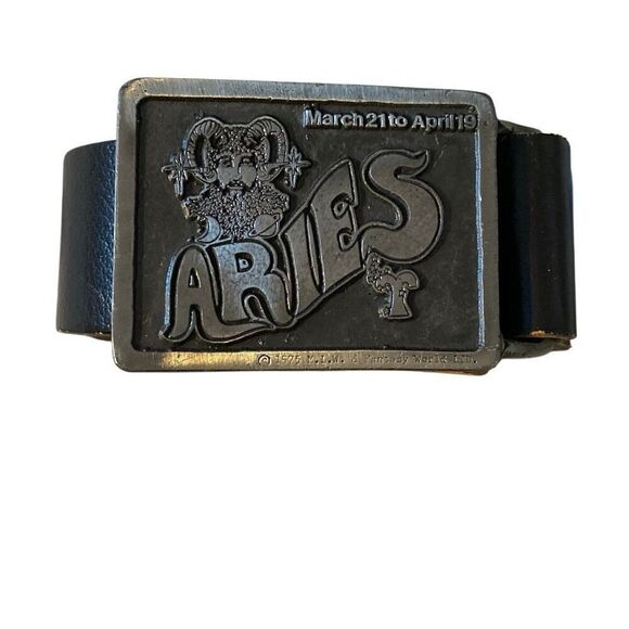Vintage 1975 Zodiac Sign Aries Belt Buckle with 32” belt boho Whimsigoth 70s main image 14